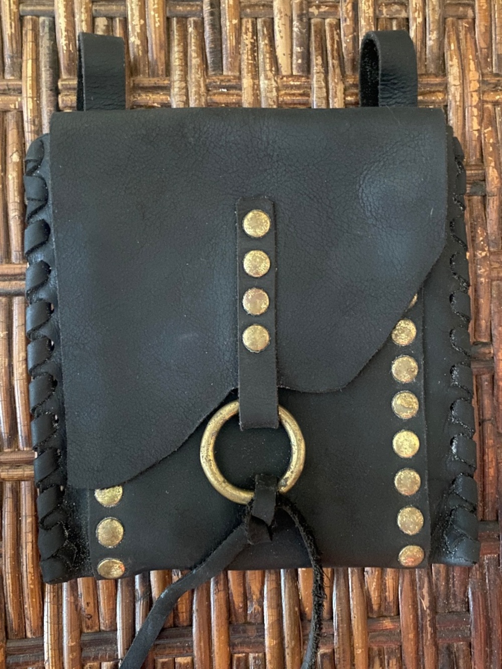 Rare PAOLO ANGELUCCI Full Grain Black Leather Brass Studded Belt Pouch